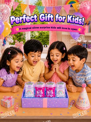 Image of HOTKEI Unicorn Dream Slime for Kids 3 to 10 Years Stretchable Slime with Surprise Cute Unicorn Eraser Inside Soft Non-Sticky DIY Slimy Fun Toy Birthday & Return Gift for Kids Girls & Boys Pack of 4
