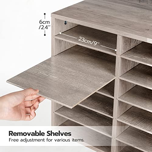 HOOBRO Literature Organizers, 12 Compartments Office Mailbox with Adjustable Shelves, Wood Countertop Literature Sorter for Office, Home, Classroom, Mailrooms Organization Greige BG12WF01 - Image 4