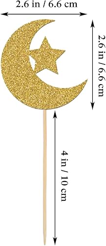 Miniatura 2 de 24 piezas de decoración para cupcakes con purpurina y estrella de luna Eid Mubarak, decoración de pasteles para bodas, cumpleaños, baby shower,