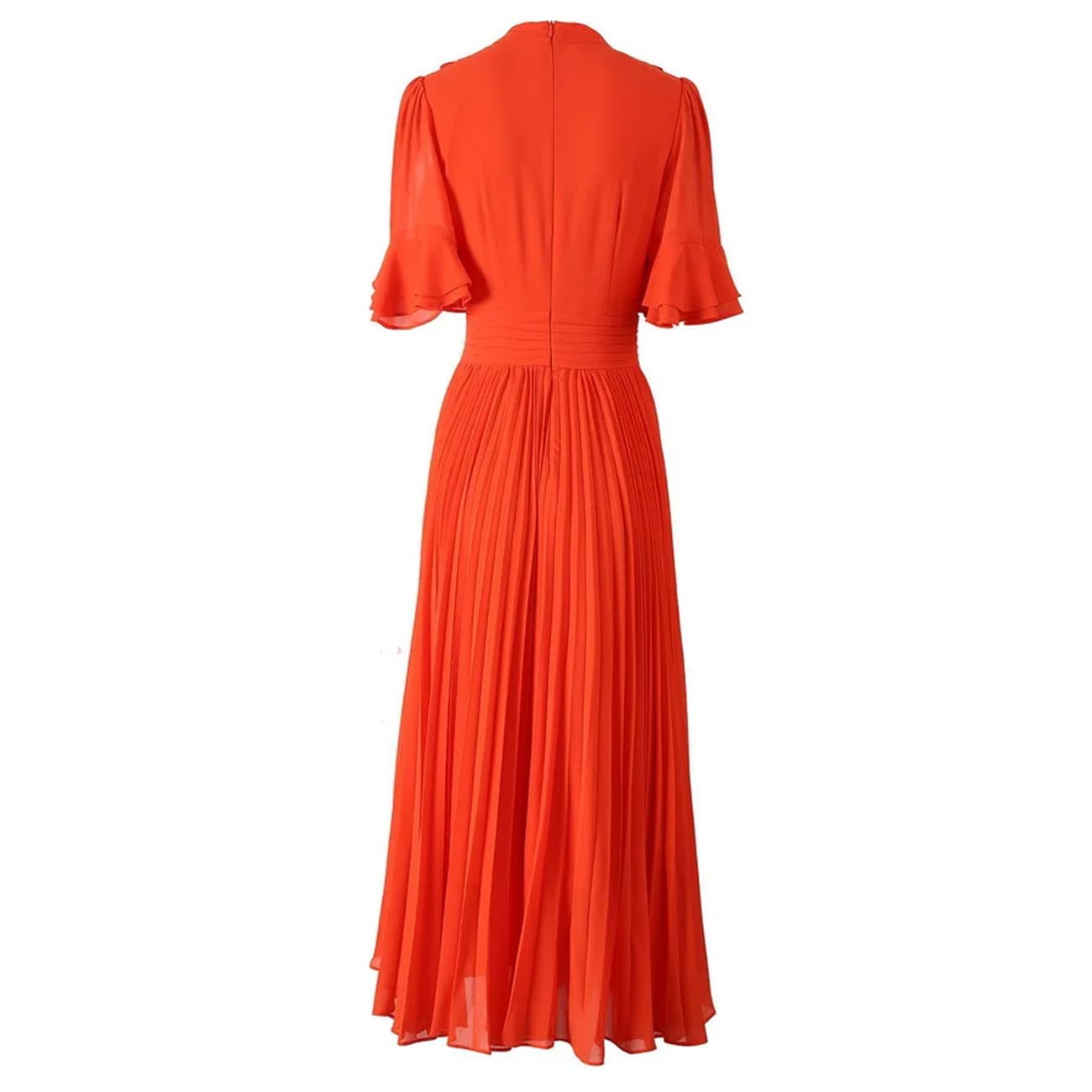 Yeuyyben Elegante abito estivo plissettato lungo maxi chiffon per le donne colletto alla coreana Rinestone manica svasata abito da sera