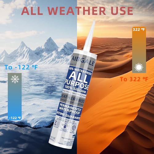 Image of White Silicone Sealant Waterproof, All-Purpose 100% Silicone Caulk, Adhesive Caulking Sealant Tool for Indoor & Outdoor Windows, Aquarium, Bathtub Auto Leak Seal, 10.1 oz Cartridge, 1 Pack (1)