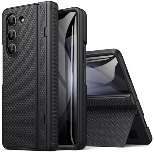 SIXBOX für Samsung Galaxy Z Fold 5 Hülle mit Ständer Vorderseite Displayschutzfolie Scharnierschutz Dünn & Robuste Stoßfeste & Fallenlassen Schutzhülle für Samsung Galaxy Z Fold 5 5g 2023 Schwarz