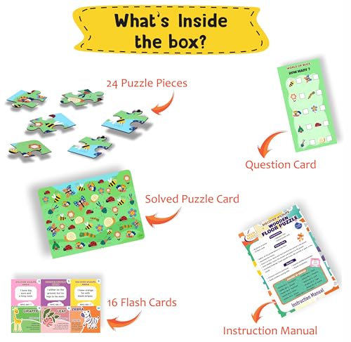 Image of World of Bugs & Insects Floor Puzzle | Wooden Jigsaw Puzzle for Kids | Fun Facts Animal Riddles, Educational Toys, Gifts for Boys & Girls Ages 4+ Years Puzzle and Scrabble Game for Kids