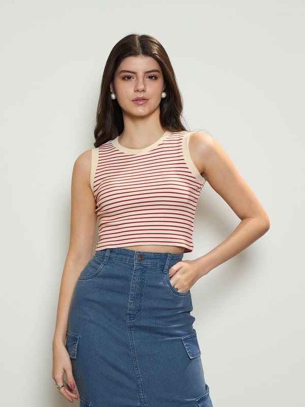 Image of barcino Women's Solid Slim Fit Crop Top