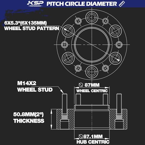 Image of KSP 6x135 Wheel Spacers for F150, 2 inch Hubcentric Wheel Spacer for 2004-2005-2014 F-150 2003-2014 Expedition Navigator 2005-2014 Mark LT, 50.8mm Thick with M14x2 Studs and 87.1mm Hub Bore Black 4PCS