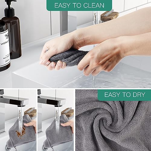 URAQT 12 Piece Hand Towels Set Superfine Fiber Washcloths Hotel Quality Super Soft and Highly Absorbent Thick Towels Machine Washable for Bathroom Kitchen Gifts (Gray/30 * 30cm) - Image 3