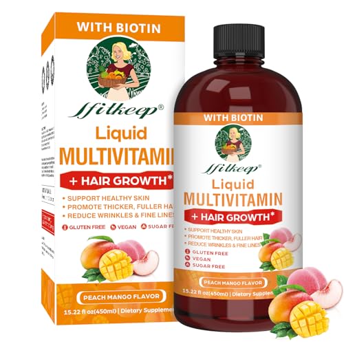 Liquid Multivitamin for Hair Growth | Biotin 10000mcg | Hair & Skin Support Supplement | Clinically Tested for Thicker Hair & Skin Elasticity | Suitable for Women & Men, Ages 18+ | 15.22 Fl Oz (1)