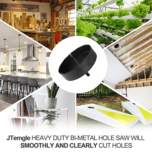 Image of 5 Inch Hole Saw with 1 /2 inch Hex Shank Quick Change Arbor, JTemgle Bi-Metal Hole Saw Heavy Duty Hole Cutting Tool for Cornhole Boards, Recessed Lights, Wood, Plastic, Drywall & Soft Metal