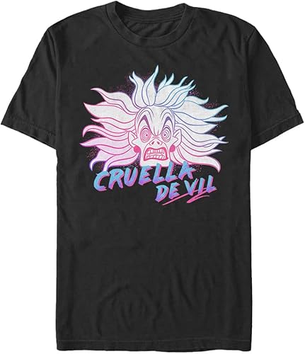 Disney Big & Tall Villains Crazy Cruella Men's Tops Short Sleeve Tee Shirt, Blac