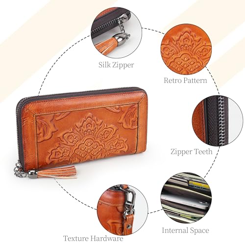 Wallet for Women Leather Large Capacity Credit Card Clutch With Hand Strap (Brown)3