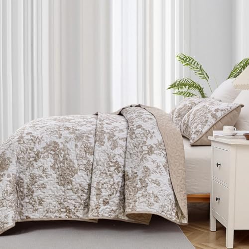 Edredón botánico King WONGS Bedding con 2 fundas de almohada caqui de microfibra 5