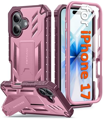 FNTCASE iPhone 17�p�d�b�P�[�X:�~���^���[�O���[�h�̗����h�~�ی샂�o�C���J�o�[�L�b�N�X�^���h�t��|�}�b�g�e�N�X�`���[�h���ϏՌ�TPU|�ی�p�̊��ȓd�b�P�[�X - 6.3�C���` ���[�Y�s���N