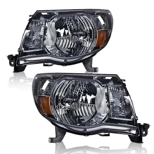 Image of GRAND ORANGE Headlights Assembly Fit Toyota Tacoma 2005 2006 2007 2008 2009 2010 2011 8111004163, TO2503157, 8115004163, TO2502157 Bumper Headlamp Smoke lens Chrome Housing Amber Reflector
