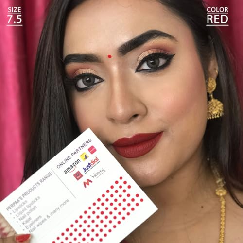 Image of PERPAA Premium Velvet Sticker Kumkum Bindi Box of 15 Flaps - Pottu for Women,Ladies, Girls (Size 7.5, Diameter 3mm, Red)