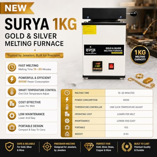 Image of Surya Melting Machine Furnace - 1Kg Capacity with MCB for Gold, Silver, Copper, Brass & Other Metals | Jewellery Making & Refining Equipment By Jeweltech