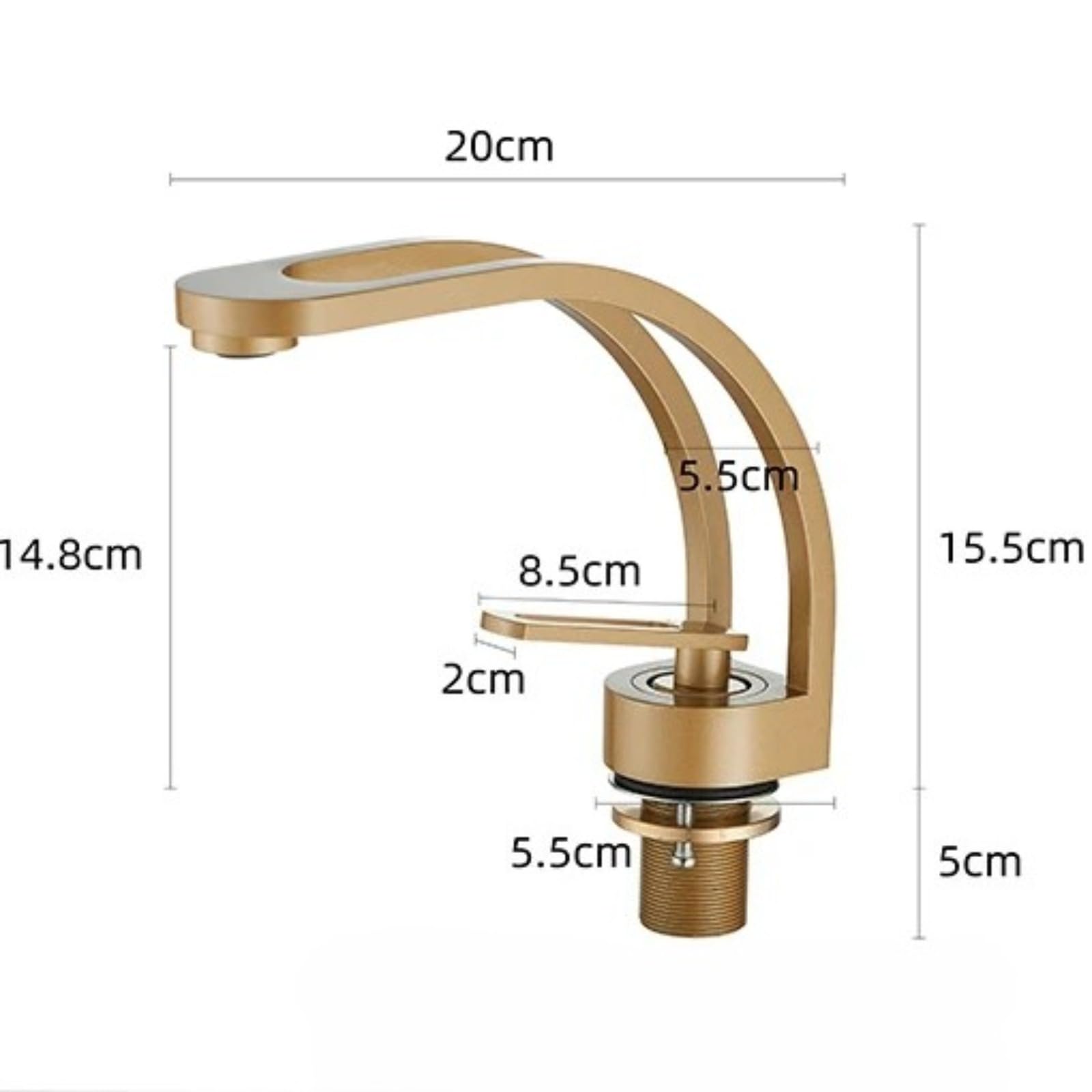Rubinetto miscelatore per lavabo in ottone, monocomando, montaggio su piano (oro opaco)