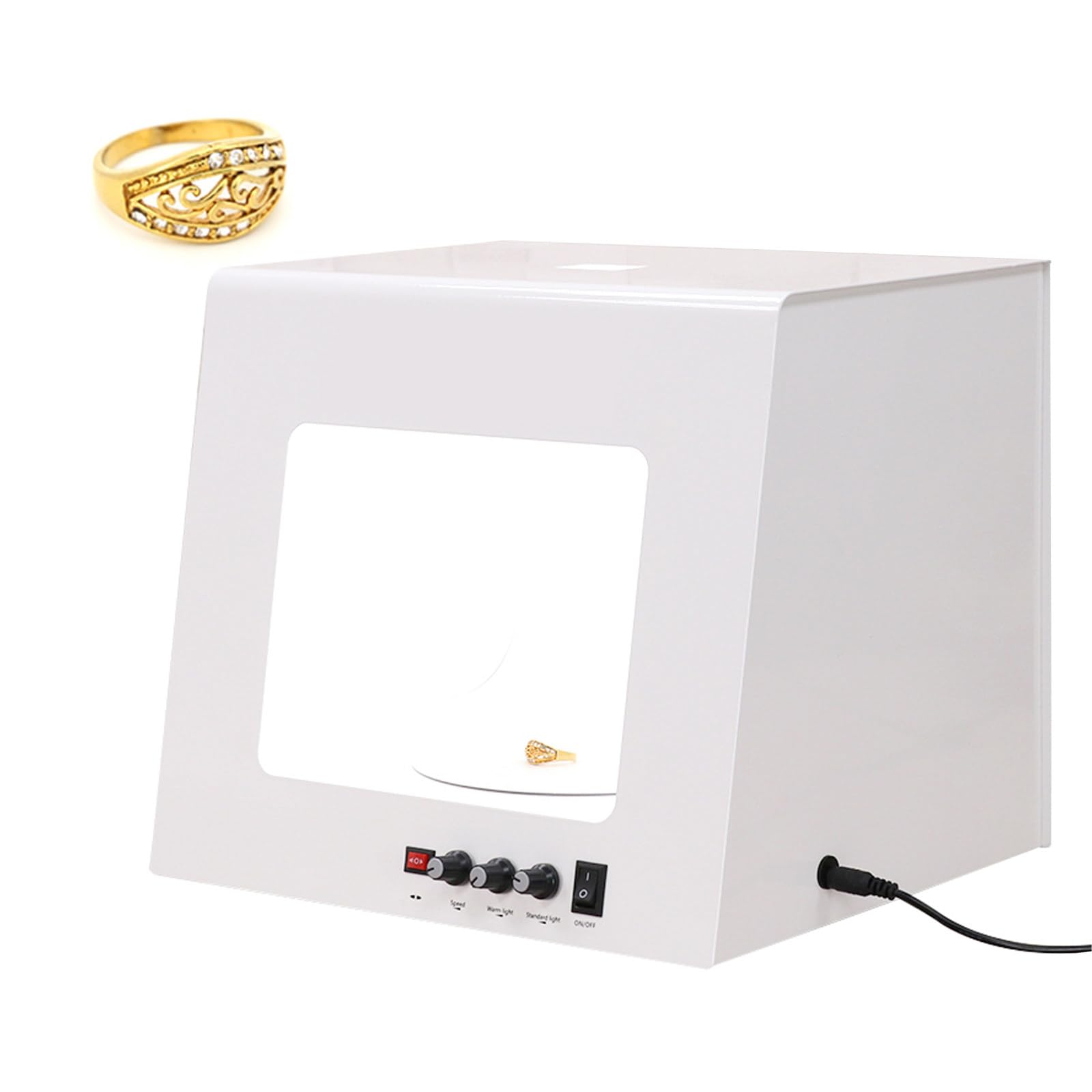 Mini Studio Lightbox Do BiżuteriiŚciemnialny Lightbox Biżuterii,Napięcie Bezpieczne 12V,Platforma Obracająca Się110mm/150mm,dla Sprzedawców Indywidualnych i Miłośników Biżuterii White-30cm