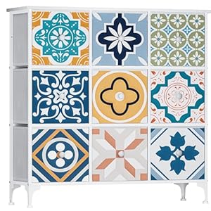 YILQQPER Dresser for Bedroom – TV Stand – Mediterranean Style Dresser with 9 Drawers, Chest of Drawers with Wood Top & Knob, for Living Room, Bathroom, Guest Room, Dorm, Sea White