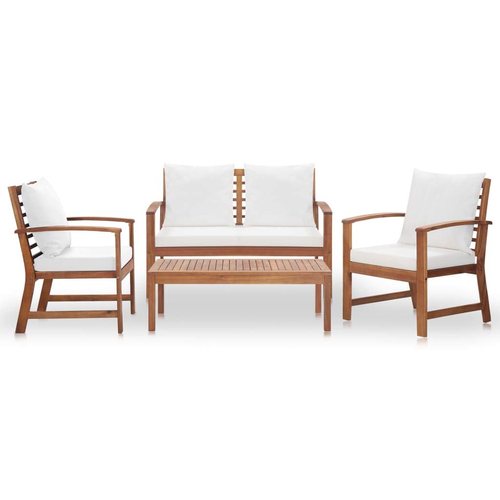 Set di 4 pezzi da giardino con cuscini in legno massello di acacia, set di mobili da giardino, patio, cortile, terrazza, balcone, divano, seduta, mobili ad angolo