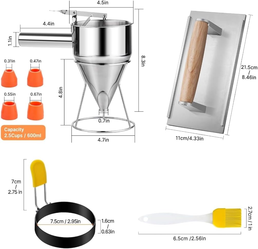 Multifuntional Stainless Steel Batter Dispenser Batter Funnel for Pancakes Cupcake and Cakes with Easy to Use Stand
