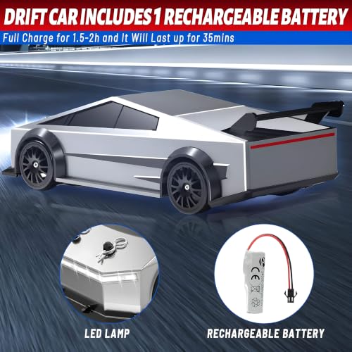 Image of Cable World Tasla 4WD Rechargable RC Drift Car for Kids | 2.4GHz High Speed Dual Motor Remote Control Car with Extra Drift & Racing Tires | PVC Unbreakable Body | LED Lights | 80+ Feet Range- Black