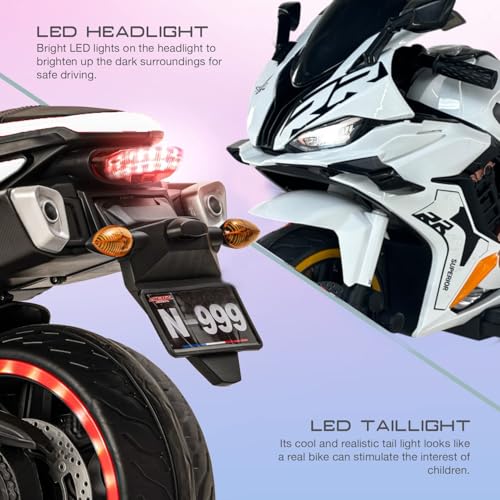 Image of Wishmaster Fully Assembled Double Seater Ride-On Bike for Kids 2-10 Years with LED Lights, Bluetooth Music, Realistic Sounds, Hand Accelerator, Foot Brake & 6 Months Motor Warranty