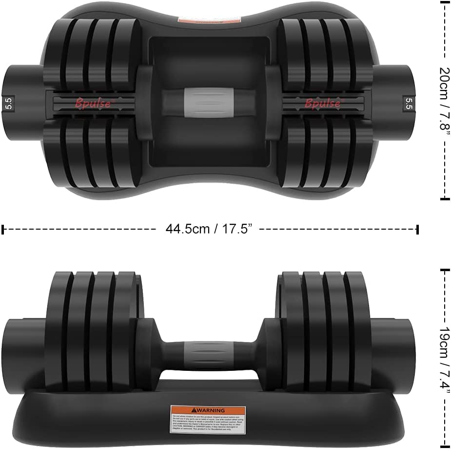 Bpulse 27.5lb/50lb Adjustable Dumbbell Set Dial Adjustable Dumbbell with Handle and Weight Plate Fast Adjust Weight by Turning Handle, Great for Full Body Workout