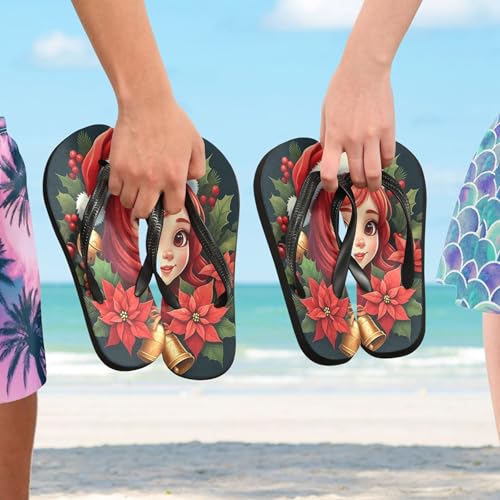Burbuja Cartoon Girl Wearing Santa Hat Flip Flops for Women Men, Soft Thong Sandals Rubber Slippers for Pool Beach Essentials 5
