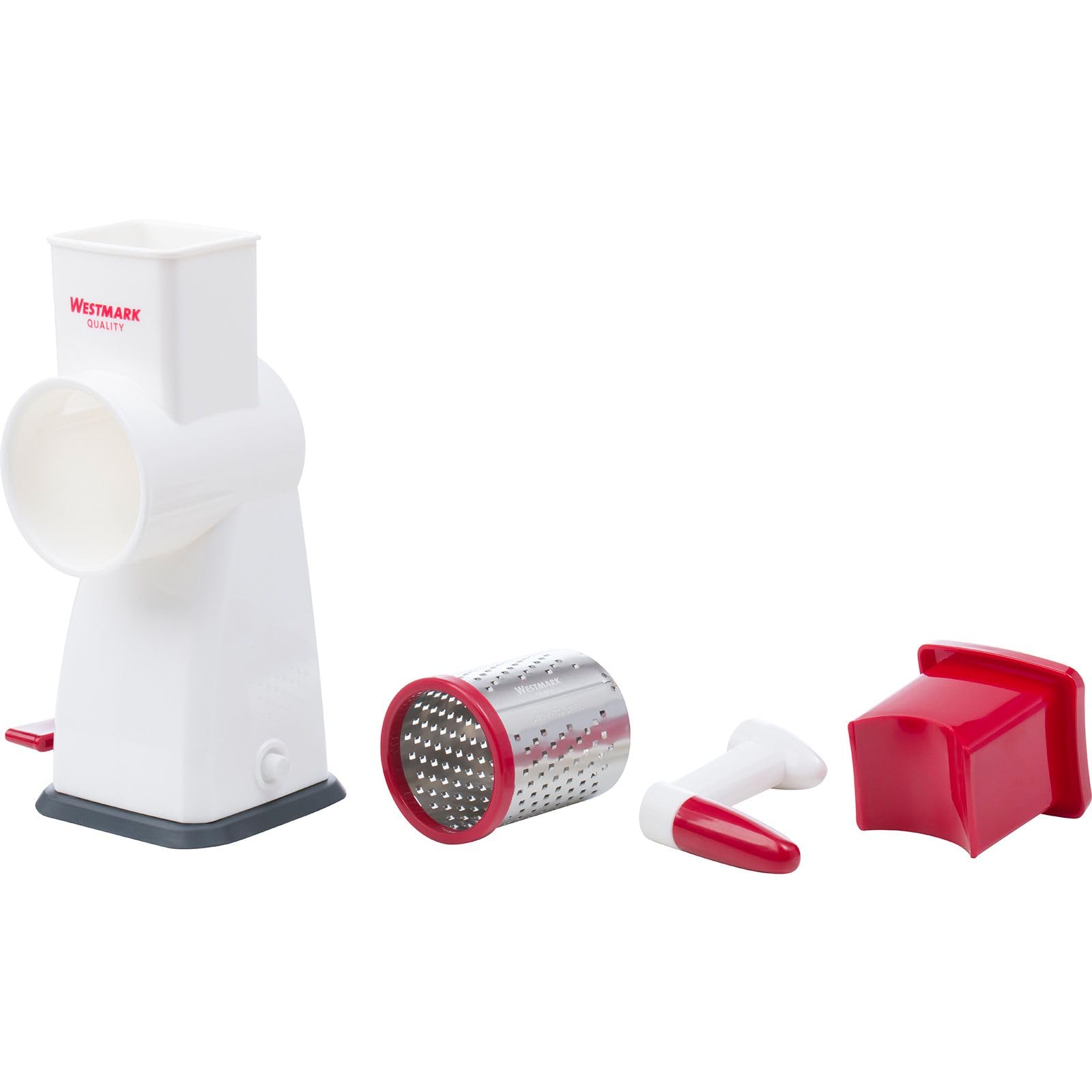 Westmark Macina a tamburo per mandorle con ventosa, Altezza: 18,9 cm, Acciaio inox/Plastica, Almondo, Bianco/Rosso, 97152260