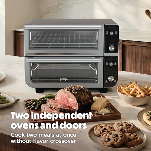 Image of Ninja Double Oven Pro Smart XL Countertop Oven & Air Fryer | 30.2 Qt Capacity | 12-in-1 with Smart Finish & DualZone Tech to Cook 2 Meals at Once | Fits up to 4.5lb Chicken | Stainless Steel | DCT801