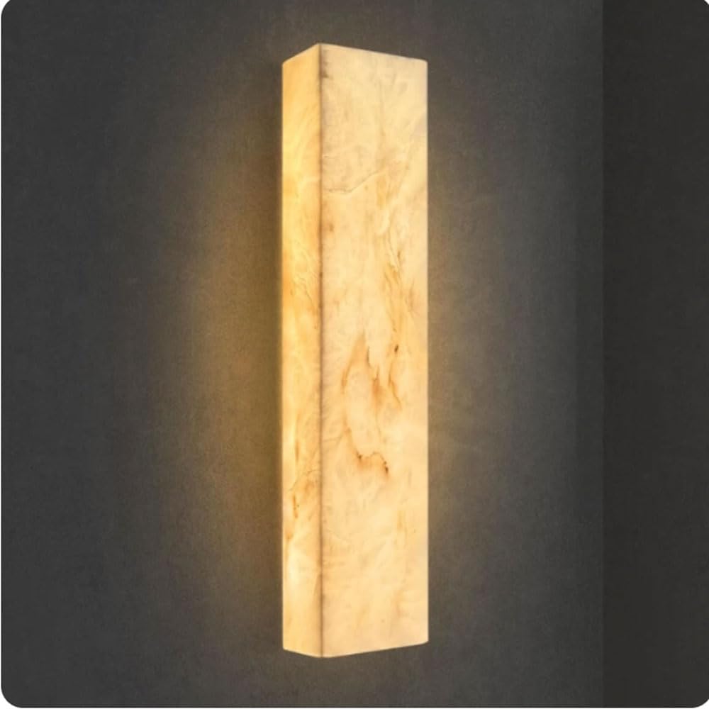 GUOGUOSM 15.7in Rectangular Alabaster Wall Sconce, Medieval Minimalist Style Wall Lamp, LED Warm Light Marble Wall Light, Bedroom Dressing Table Stairs Decorative Lighting Fixtures.