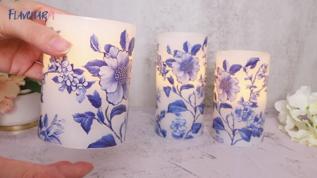 Image of Flameless Candles Blue and White Porcelain Floral Chinoiserie Decor Battery Operated with Remote Real Wax Dripless Candle Vintage Decorative for Christmas Gift Wedding Home Party Decor
