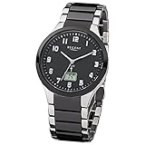 präzises Funkwerk Regent Herren-Armbanduhr schwarz Silber Analog FR-236 Stahl Keramik-Band URFR236