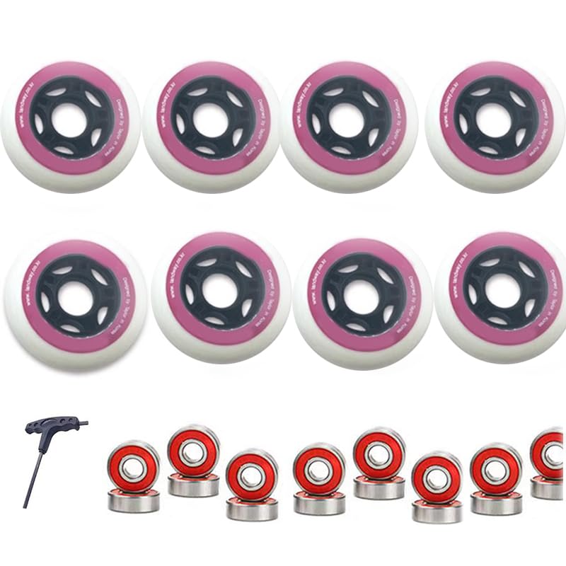 Paquete de 8 Ruedas En Línea 85A de 76 mm con Rodamientos ABEC-9 Ruedas de Repuesto para Patines En Línea para Niñas Y Niños para Uso En Interiores Y Exteriores (Rosa)