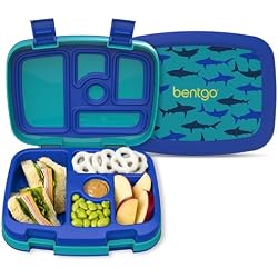 Bentgo Kids Prints Leak-Proof, 5-Compartment Bento-Style Kids Lunch Box - Ideal Portion Sizes for Ages 3-7, Durable, Drop-Proof, Dishwasher Safe, & PFAS & BPA-Free Materials (Sharks)