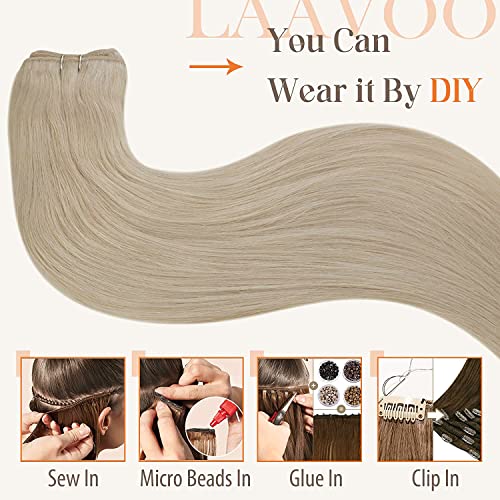 Weft Hair Extensions Human Hair 18 In Platinum Blonde 100G #TOP3