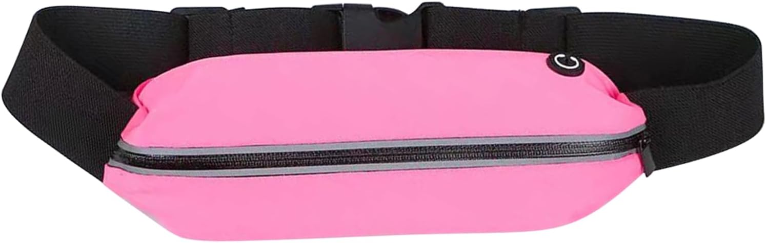 FralnFitRunning Belt, Slim Runners Fanny Pack, Waterproof Run Waist Belt Bag with Reflective Strip & Headphone Hole, Running Accessories for Women Men, Unisex Adjustable Pouch for Workout Travel(Pink)