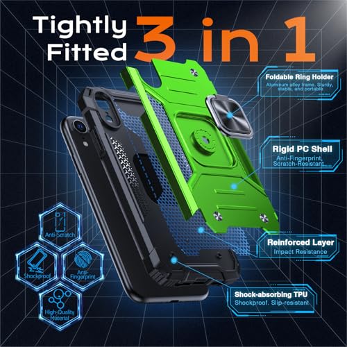 Image of Anqrp Heavy Duty Case for iPhone XR Case with Enhanced Ring Holder Grip Stand, Military Grade Shockproof Rugged Drop Protective Silicone Hard Slim iPhone XR Phone Case Cover,Spring Grass