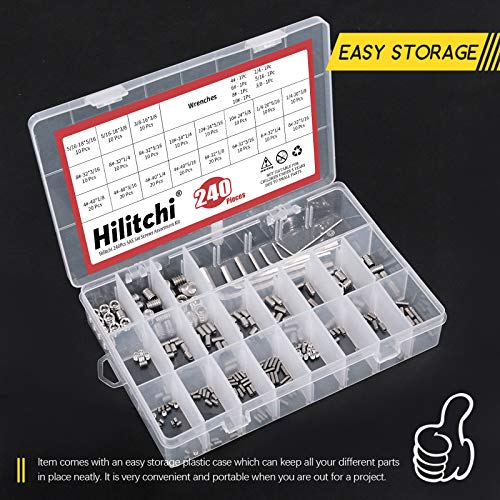 Hilitchi 240Pcs 19Sizes SAE Stainless Allen Head Socket Set Screws Grub Screw Bolts Assortment Kit Internal Hex Drive Cup-Point Screws with 7 Hex Wrenches