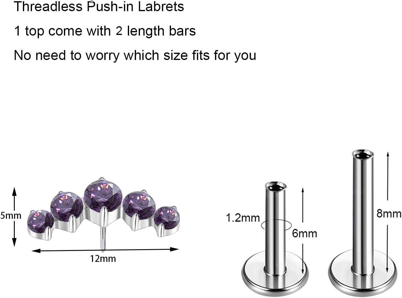 G23 Titanium Flat Back Earrings Studs 18g 16g F136 Implant Grade Titanium Labrets Press Fit Threadless Push In Dainty Cartilage Helix Conch Lobe Lip Tragus Piercing Jewelry - Image 2
