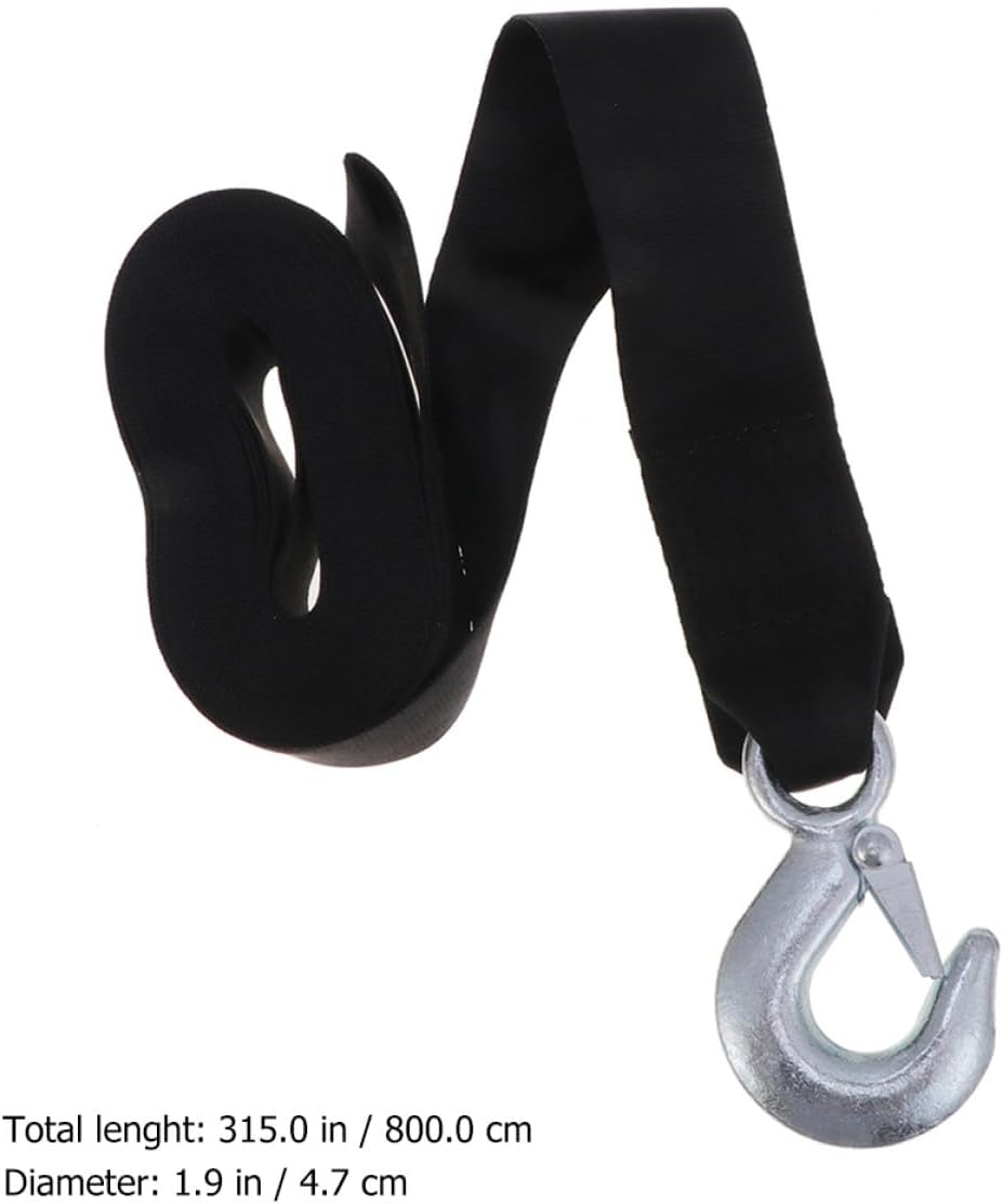 Marine Winch Strap with Hook 1.5 Ton Load, 4.7cm Wide Black Tow Strap 8m for Boat Trailer Towing and Vehicle