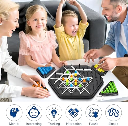 Image of Chain Triangle Chess Triggle Rubber Band Game Strategy Board Game | Interactive Brain Teaser Desktop Puzzle for Kids & Adults | Family Fun Night Party Game for 2 to 4 Players(Triggle Games)