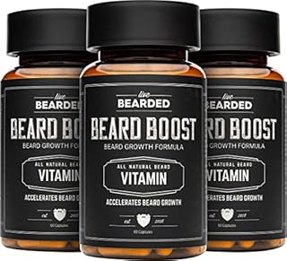 Live Bearded: Beard Boost - Beard Hair Growth Multivitamins with Biotin 10,000mcg, Vitamin C, Vitamin E and Zinc - 90-Day Supply - Thick, Strong, Full Beard Growth Support - Made in the USA