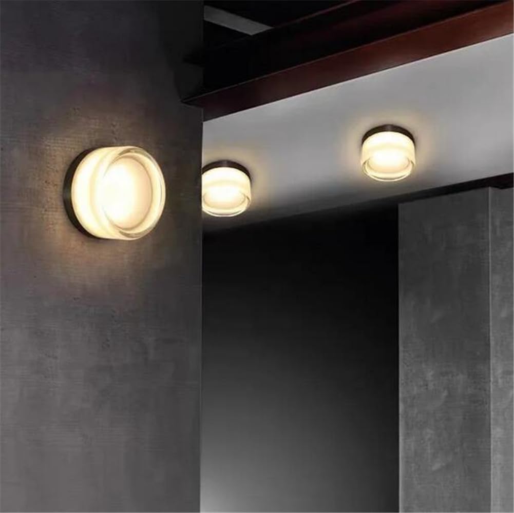 LED Wall Sconce Creative Round Glass Lighting Indoor Outdoor Wall Mounted Lamp Ceiling Light for Living Room Bathroom Porch Deco (Amber Color)