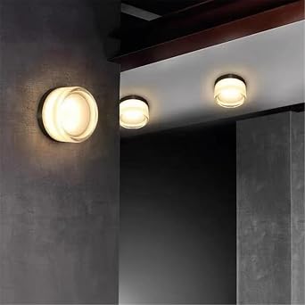 LED Wall Sconce Creative Round Glass Lighting Indoor Outdoor Wall Mounted Lamp Ceiling Light for Living Room Bathroom Porch Deco Amber Color