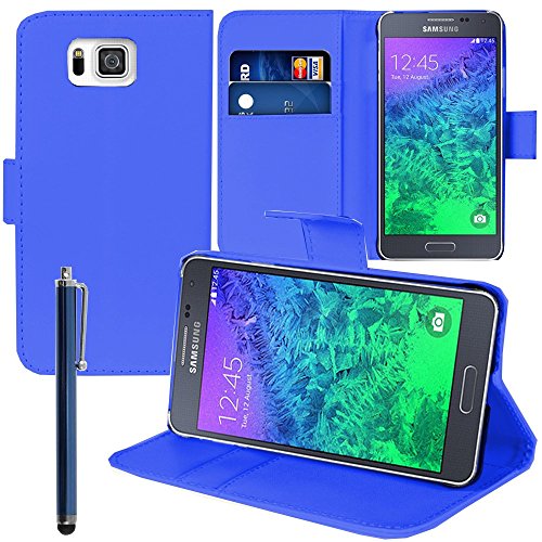 VCOMP® Housse Coque Etui Portefeuille Support Video Livre Rabat Cuir PU pour Samsung Galaxy Alpha SM-G850F/ Galaxy Alfa/Alpha (S801) + Stylet - Bleu Fonce