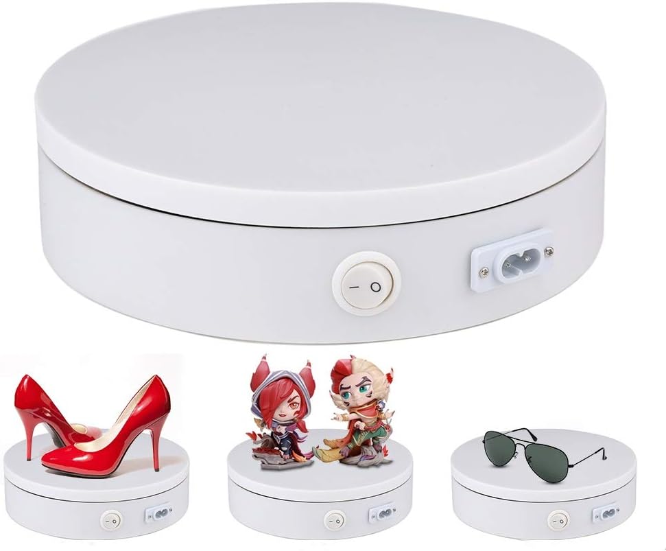 Motorized Photography Turntable,Newerpoint Automatic Revolving Platform Perfect for 360 Degree Images,Professional for Shop Display Stand,Product Display or Cake Display,55lb Load Dia 7.8inch- White