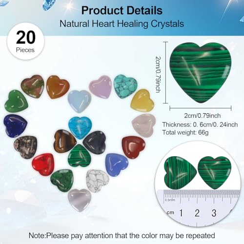 Image of Virekm 20PCS Amethyst Heart Healing Crystals Palm Thumb Gemstones Set