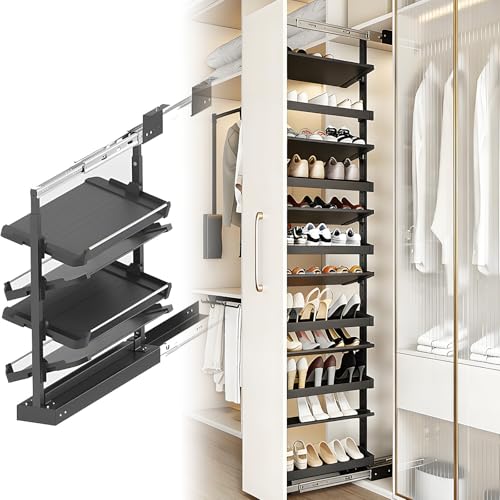 Étagère à chaussures coulissante et pivotante réglable pour placard de 4 à 15 niveaux
