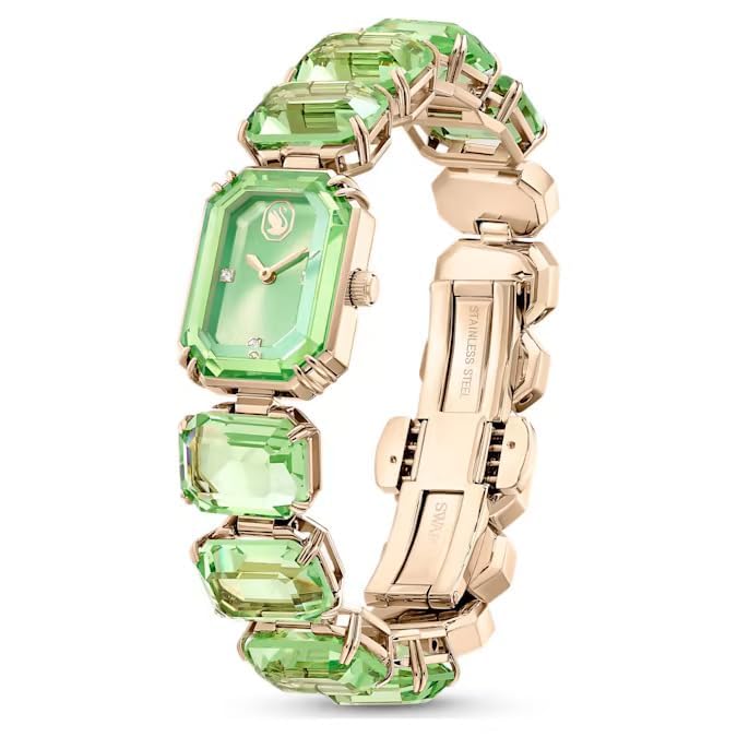 Image of Swarovski Millenia Watch, Octagon Cut Bracelet, Green, Champagne Gold-Tone Finish